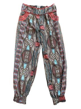 Floating Lotus Boho Harem Pants Women’s Small Paisley Patchwork Smocked Festival